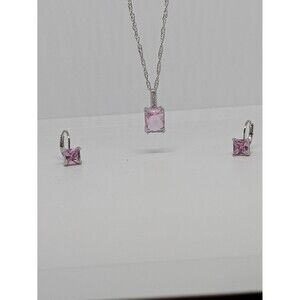New Womens Pink Gem Jewelry Set W/ Moissanite Accents & Adjustable 20 inch Chain
